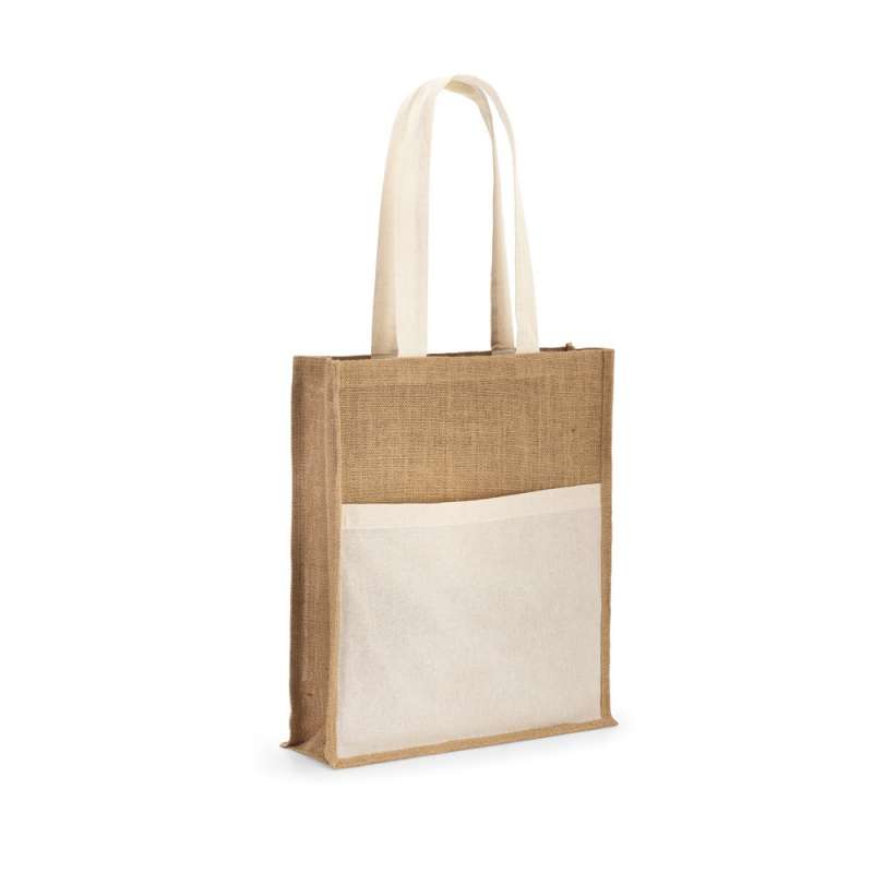 Jute Tote Bag with Front Pocket, 14L - Shopping bag at wholesale prices