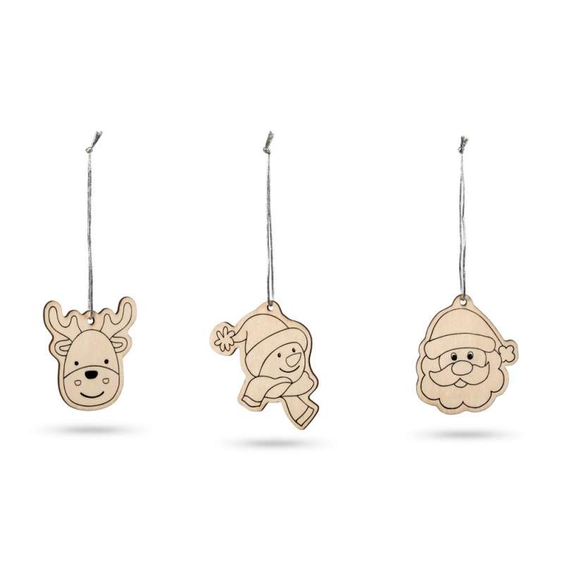 Wooden Christmas Coloring Set with 3 Decorations at wholesale prices - Wooden product at wholesale prices