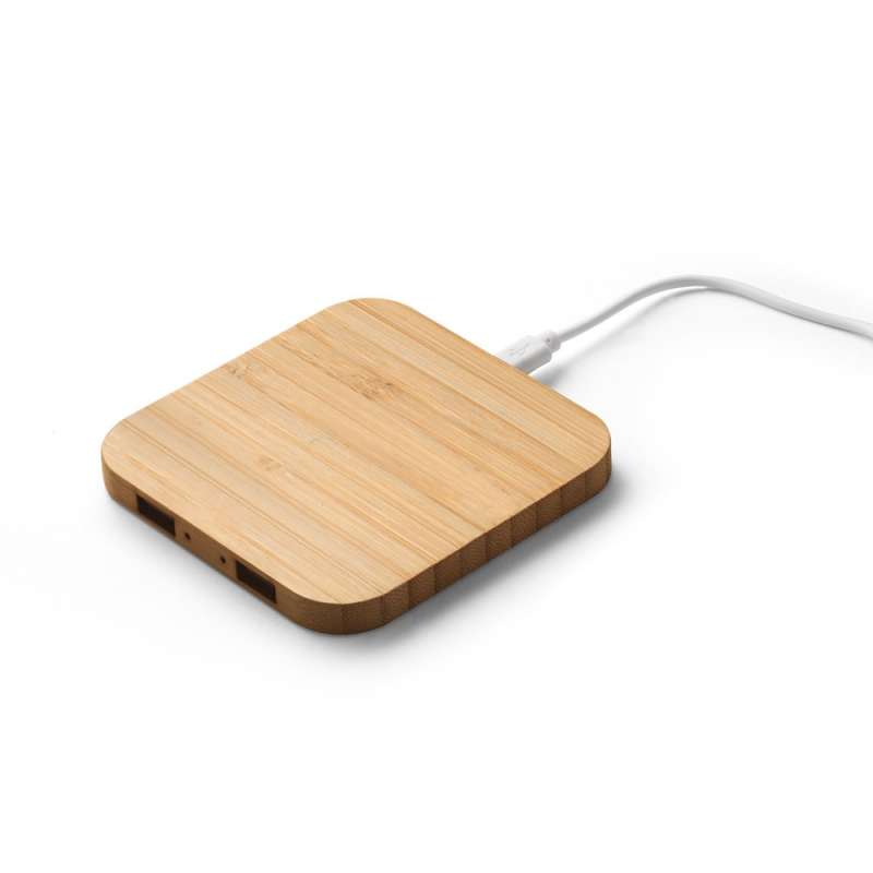 Bamboo trådløs powerbank 15W, 93x93 mm - Induktionsoplader til engrospris