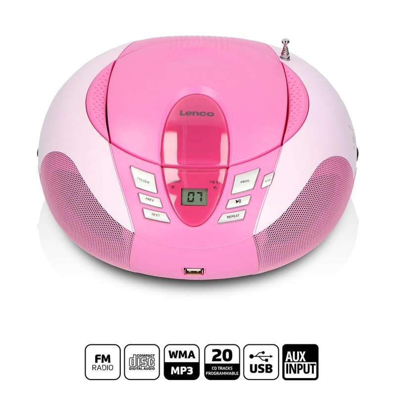 Radio FM portable Lecteur CD et USB Rose - Lecteur cd à prix de gros