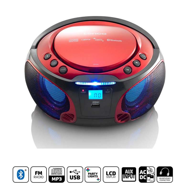 Radio FM Portable Lecteur CD/MP3/USB/Bluetooth® avec éclairage LED Rouge à prix grossiste - Lecteur cd à prix de gros