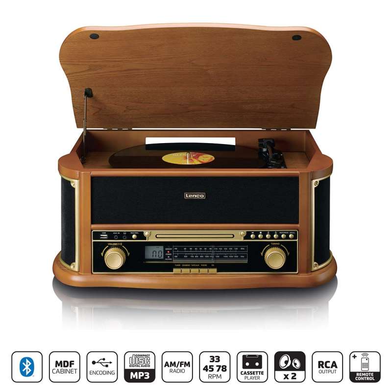 Giradischi vintage in legno marrone con radio e Bluetooth - Radio a prezzi all'ingrosso