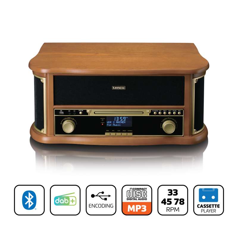 Plato de vinilo retro de madera nogal Bluetooth - Radio de poste a precios de mayorista