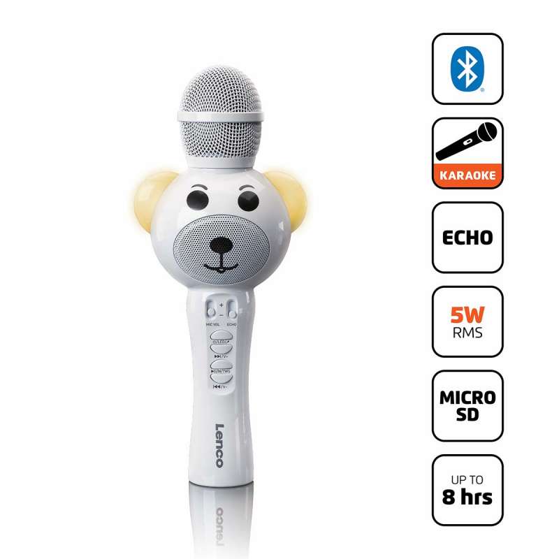 Microphone karaoké avec Bluetooth® Lumières de l'emplacement SD Sortie auxiliaire Blanc - micro à prix grossiste
