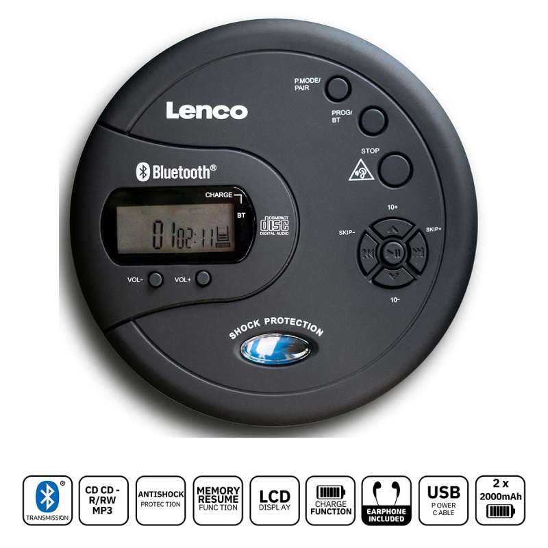 Lecteur CD-MP3 portable Bluetooth® avec anti-blocage Noir - Lecteur cd à prix grossiste