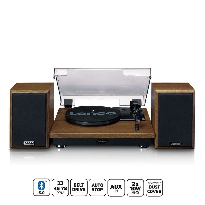 Platine vinyle avec réception Bluetooth® et deux haut-parleurs en bois à prix de gros - platine vinyle à prix grossiste