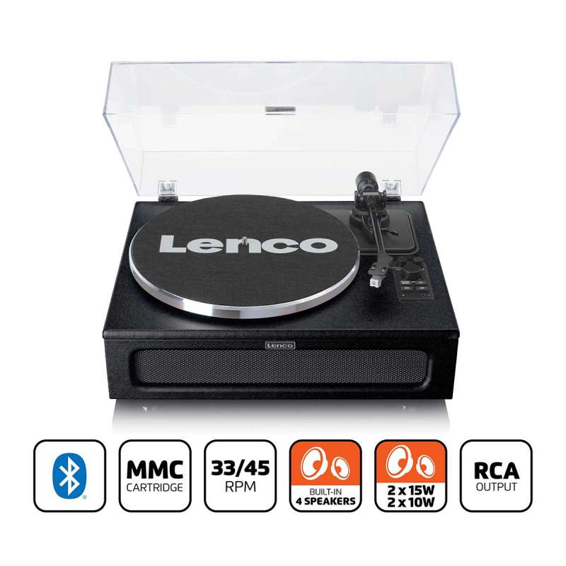 Platine vinyle avec 4 haut-parleurs intégrés et réception Bluetooth® Noir à prix de gros - platine vinyle à prix grossiste