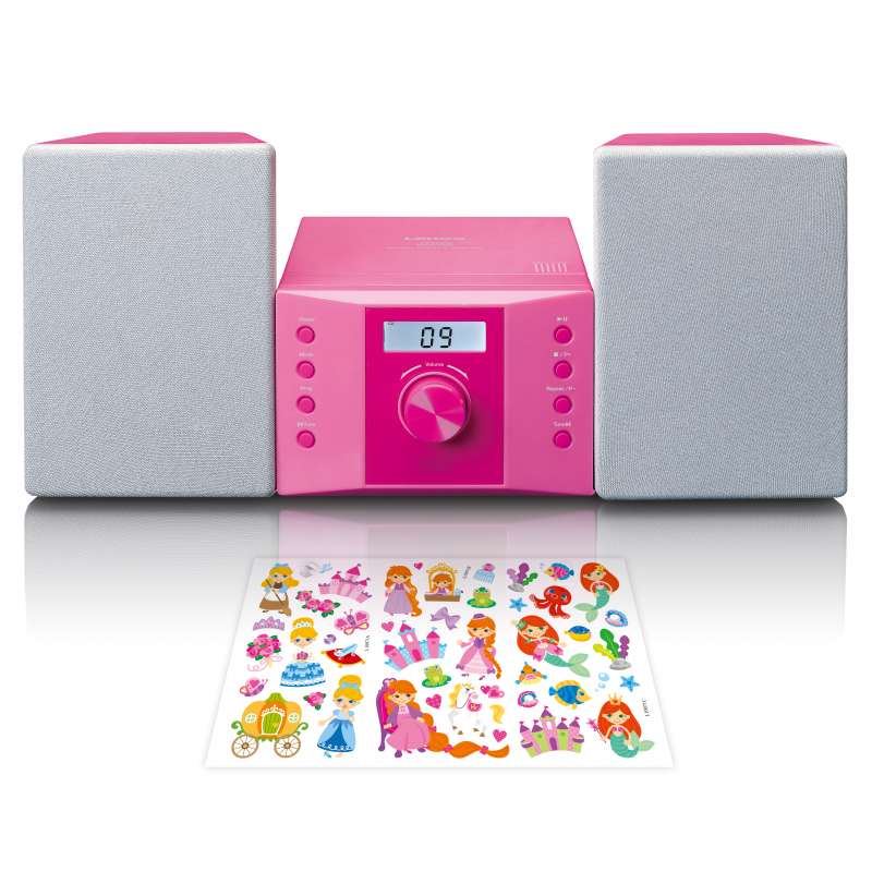 Roze CD/FM audio set met microfoon en stickers - Hi-fi set tegen groothandelsprijzen