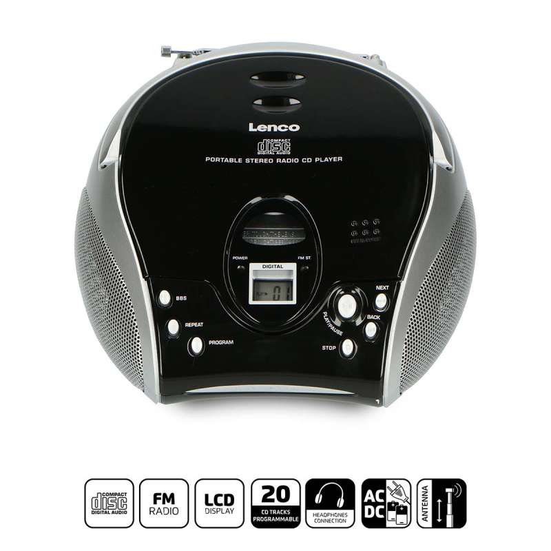 Radio estéreo FM portátil CD negro plata - Radio de poste a precios de mayorista
