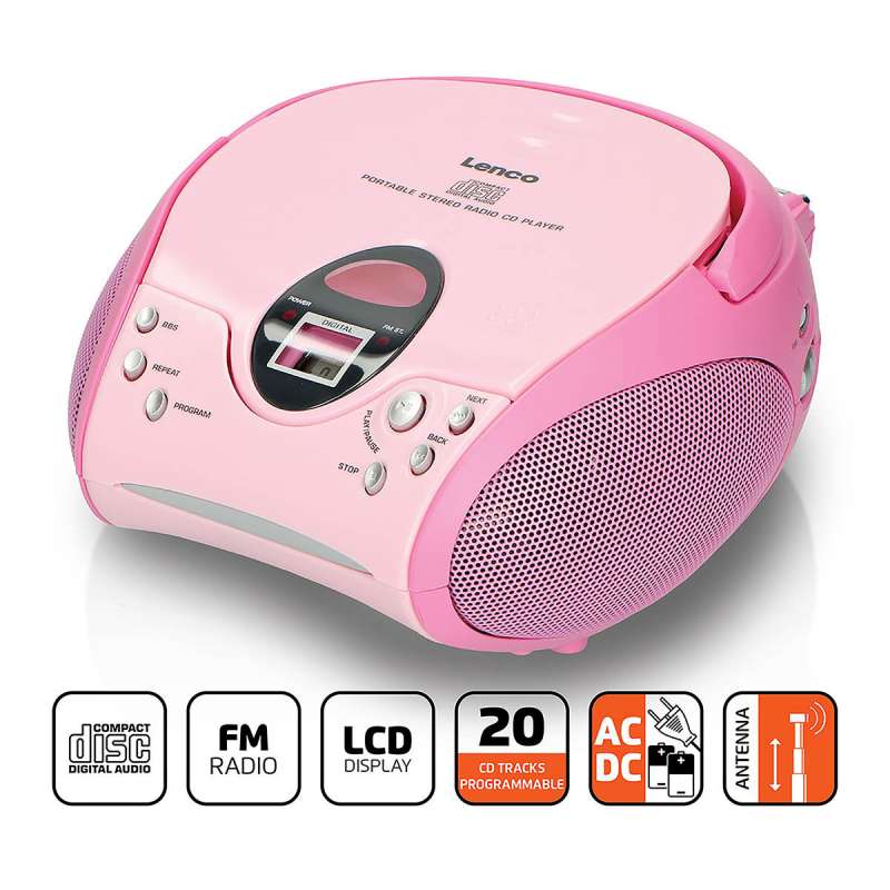 Roze FM-radio met ingebouwde CD-speler - Hi-fi set tegen groothandelsprijzen