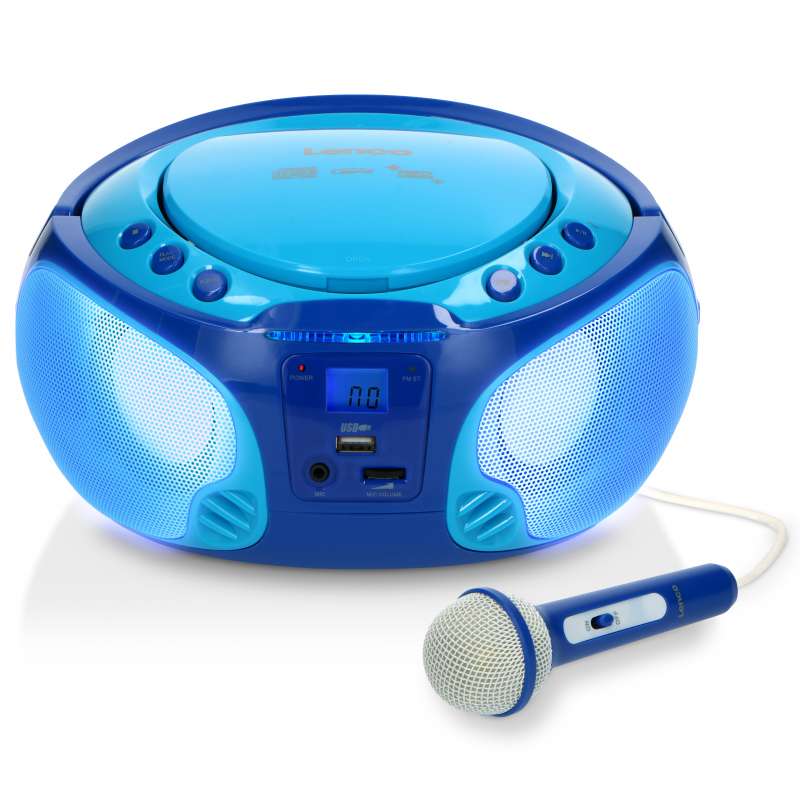 Blauwe CD/MP3 USB luidspreker met lichtmicrofoon - Hi-fi set tegen groothandelsprijzen