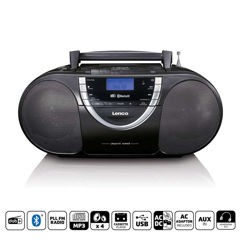 Draagbare zwarte DAB/FM cassette CD Bluetooth radio tegen groothandelsprijzen - Hi-fi set tegen groothandelsprijzen