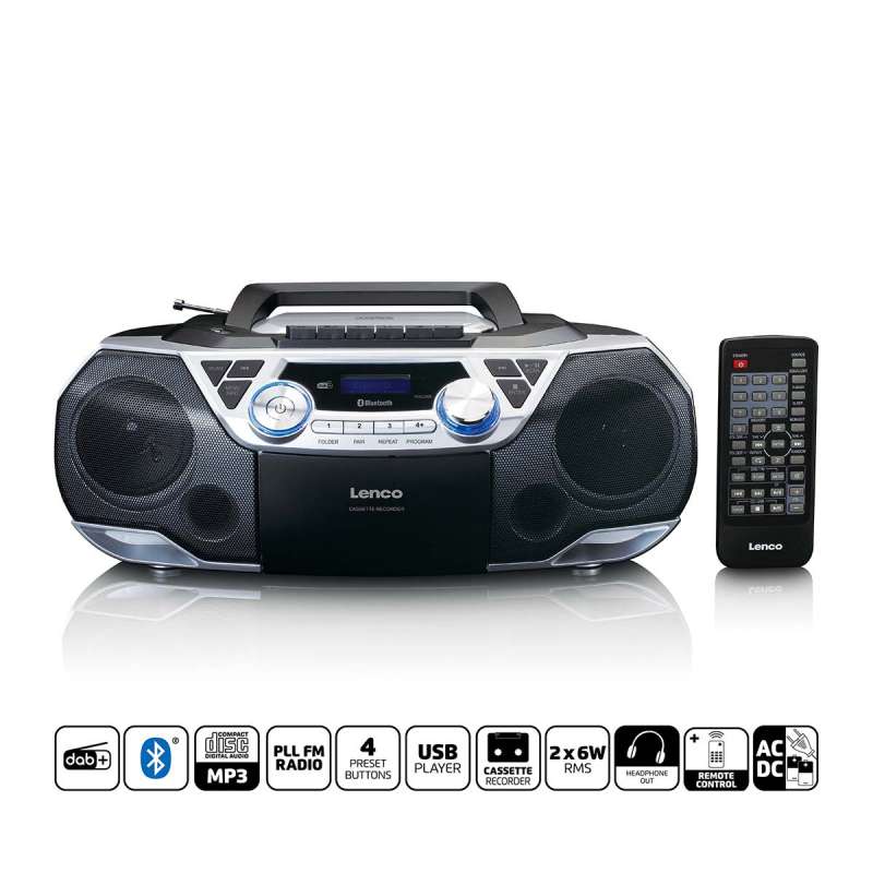 Boombox portable avec radio DAB/FM, Bluetooth®, CD, enregistreur de cassettes et lecteur USB Argent à prix de gros - Chaîne hi-fi à prix grossiste