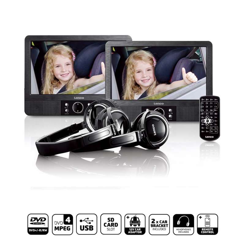 Lettore DVD doppio schermo nero con cuffie - Lettore DVD a prezzi all'ingrosso
