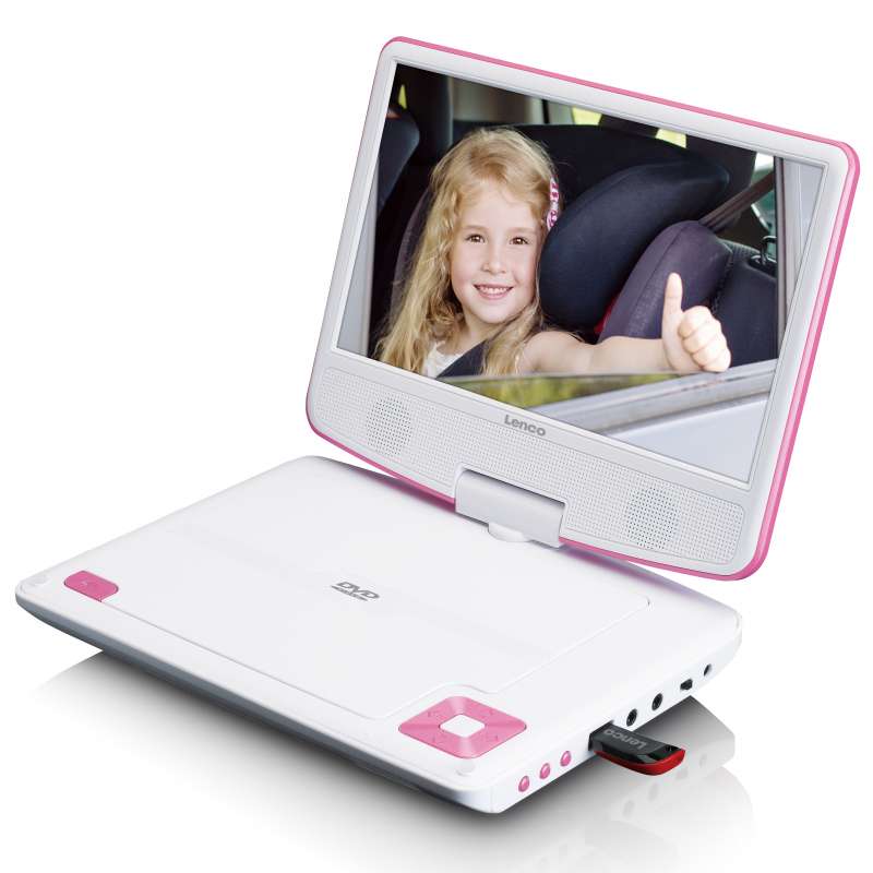 Leitor de DVD portátil rosa com auscultadores e suporte a preço grossista - Leitor de DVD a preço grossista