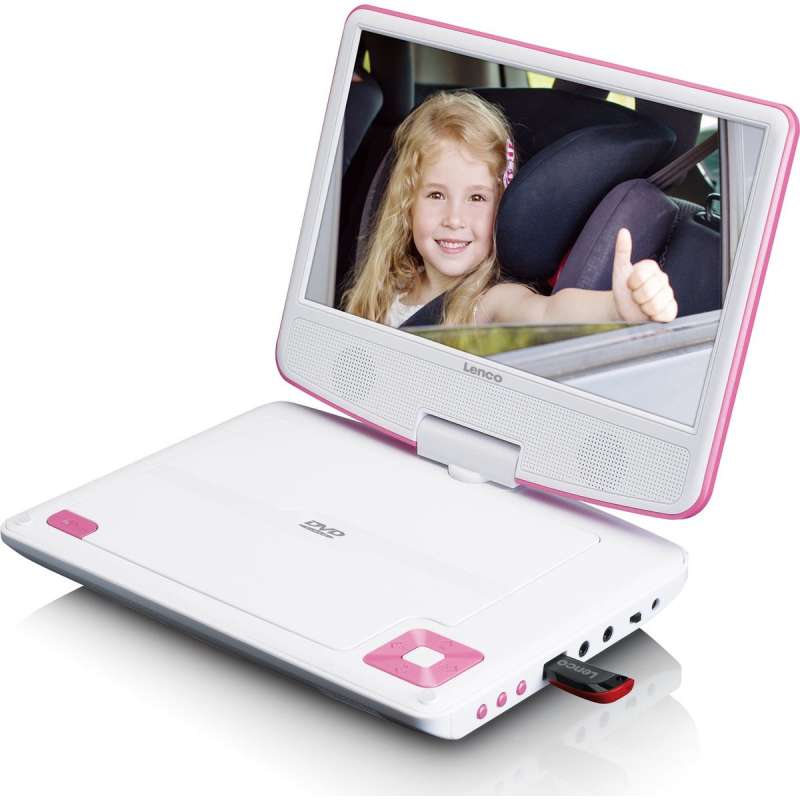 Bottiglia DVD portatile rosa e bianco, auricolari inclusi - Lettore DVD a prezzi all'ingrosso