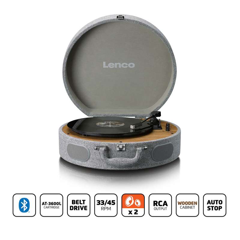 Tourne-disque rétro en bois avec haut-parleurs intégrés, Bluetooth® et cartouche AT3600L Gris - platine vinyle à prix grossiste