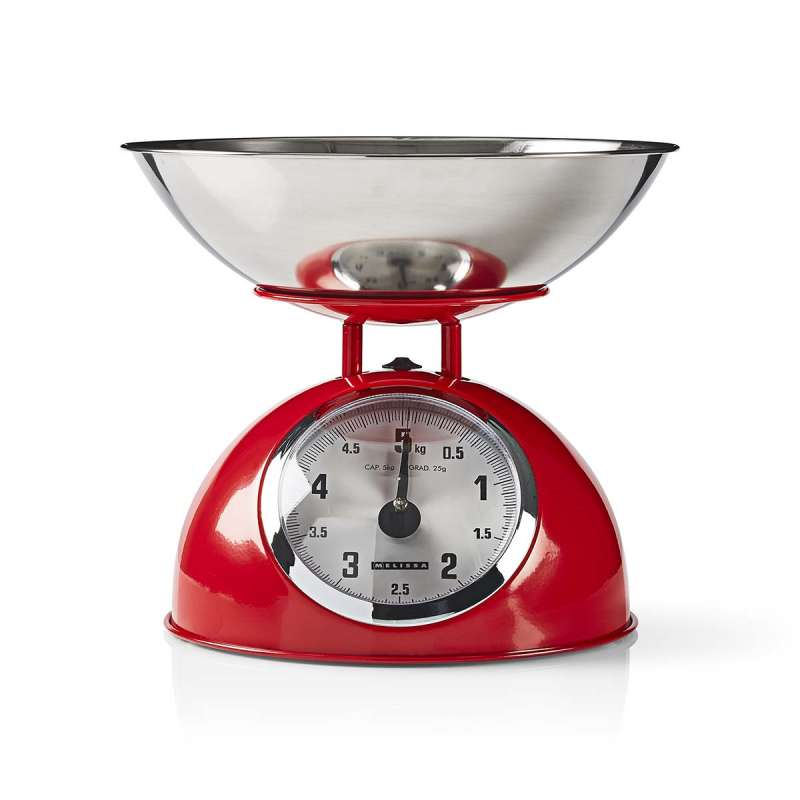 Balance de cuisine rétro | Analogique | Boîtier métallique | Bol amovible | Max. 5kg | Incréments de 25 grammes | Rouge - Balance de cuisine à prix grossiste