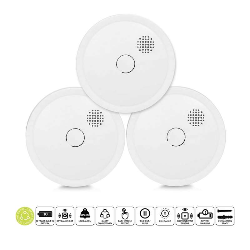 Détecteur de fumée connectable sans fil 10 ans 3-pack Blanc - Détecteur de fumée à prix de gros