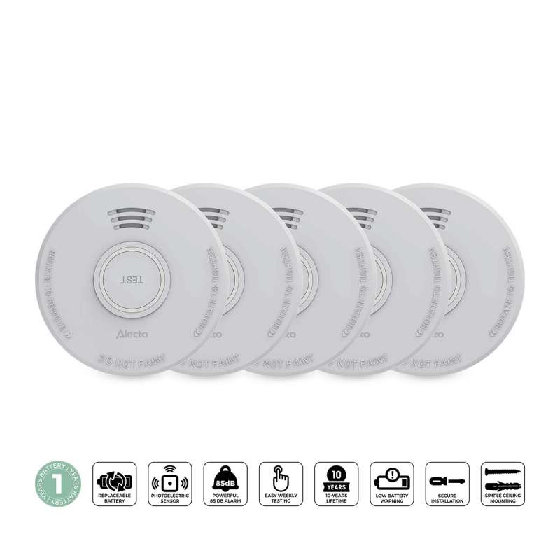 Détecteur de fumée autonome avec pile de 1 an 5 pièces - Détecteur de fumée à prix de gros