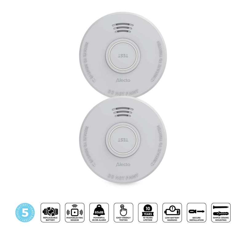 Detector de humo blanco ABS con 5 años de autonomía a precios de mayorista - Detector de humo a precios de mayorista