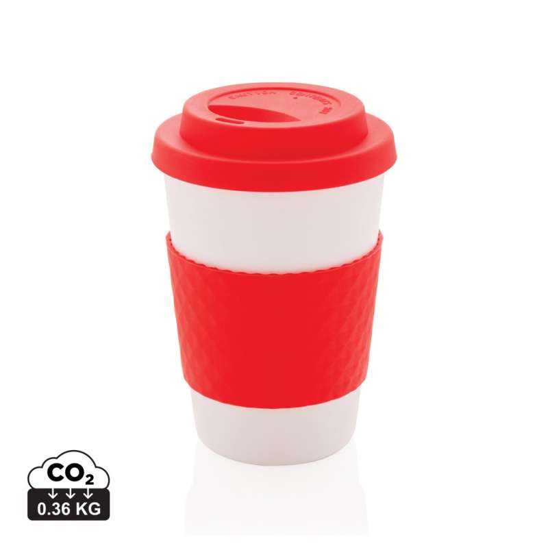 Caneca reciclável 270ml em PP com silicone - Caneca com tampa a preço grossista
