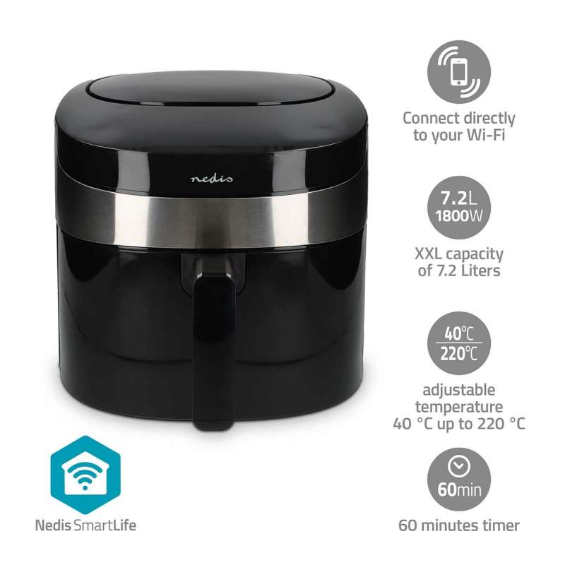 Friteuse à air chaud SmartLife | Wi-Fi | 7,2 l | Minuteur: 1 h | Nombre de programmes prédéfinis: 8 | Numérique | Android™ - friteuse & Airfryer à prix grossiste