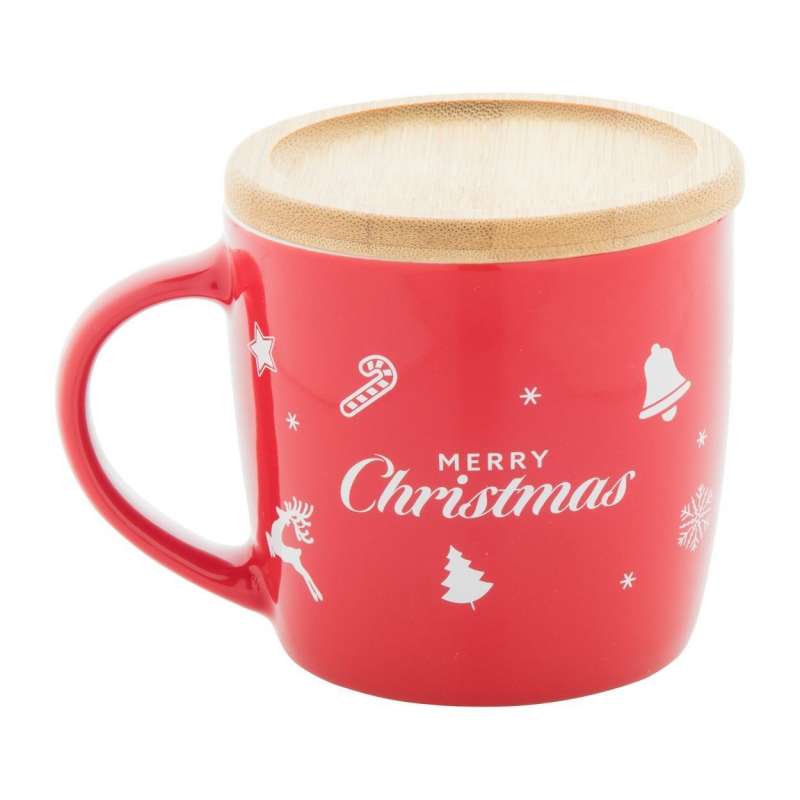 Keramische kerstmok met bamboe onderzetter - Kerstaccessoire tegen groothandelsprijzen
