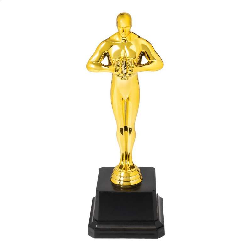 Goldene Plastikfigur Trophäe auf schwarzem Sockel - Trophäe und Medaille zu Großhandelspreisen