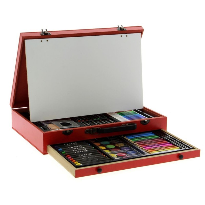 MALLETTE DESSIN/PEINTURE CHEVALET 112 PCS - MARRON - Kit de peinture artistique à prix de gros