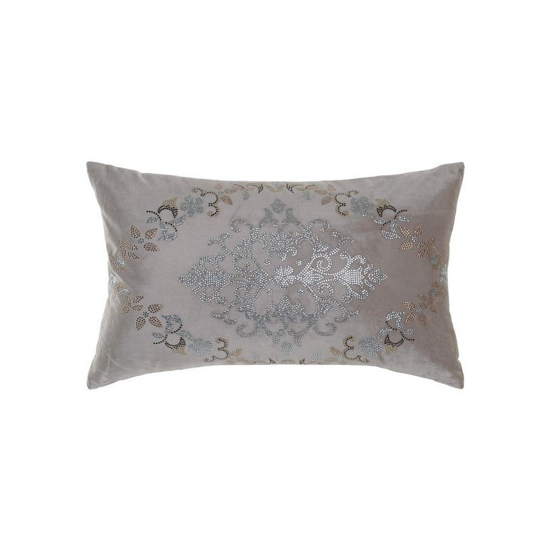 Cushion DKD Home Decor Grey Velvet Polyester Pink (50 x 30 cm) - Article for the home at wholesale prices