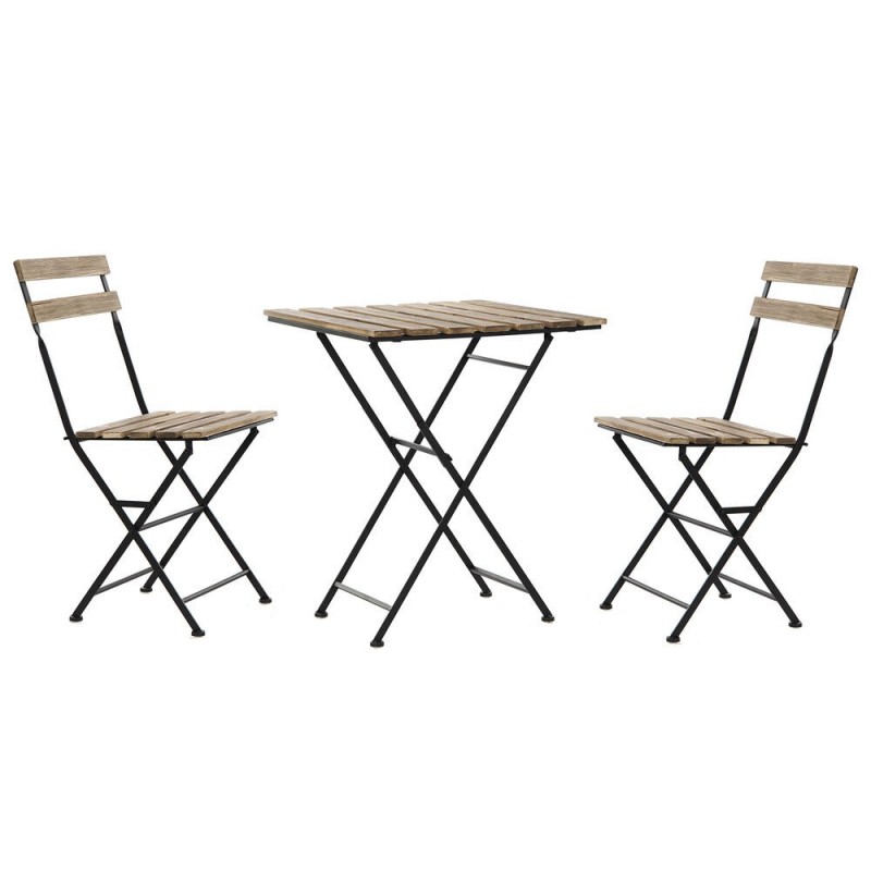 Set Table + Chairs DKD Home Decor Black Metal Brown Pine (3 pcs) - Article for the home at wholesale prices