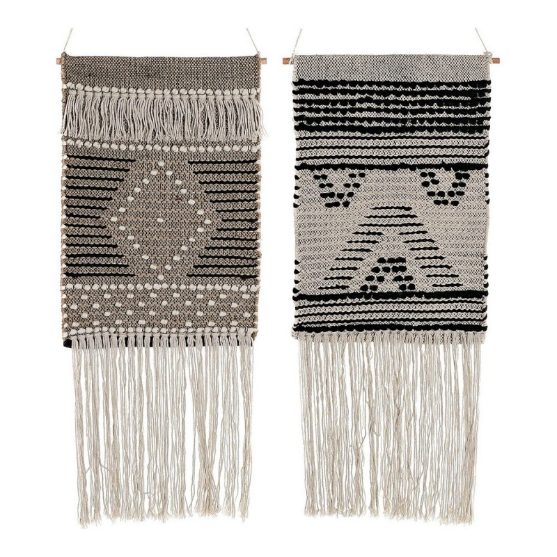 Décoration Suspendue DKD Home Decor Beige Coton Gris foncé Frange (45 x 1 x 107 cm) (45 x 1 x 61 cm) (2 pcs) à prix de gros - Article pour la maison à prix grossiste