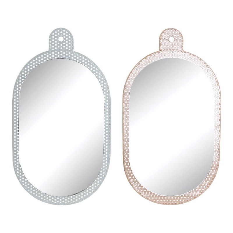 Miroir mural DKD Home Decor Blanc Rose Métal Verre (2 pcs) (22 x 1.5 x 40 cm) - Article pour la maison à prix grossiste