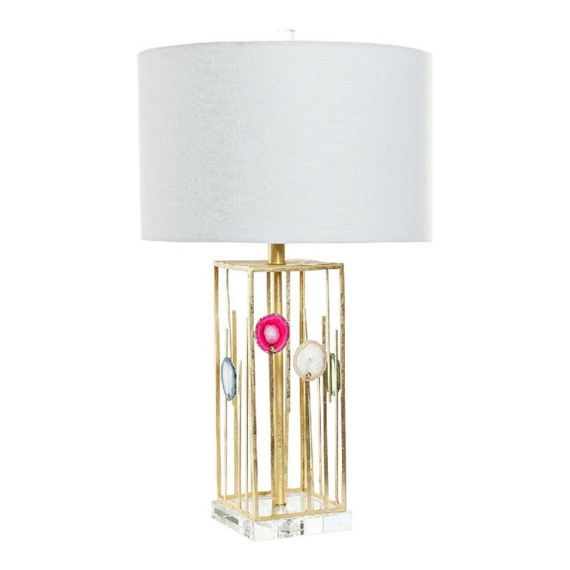 Lampe de bureau DKD Home Decor Blanc Polyester Métal Verre 220 V Doré 60 W (41 x 41 x 72 cm) - Article pour la maison à prix de gros