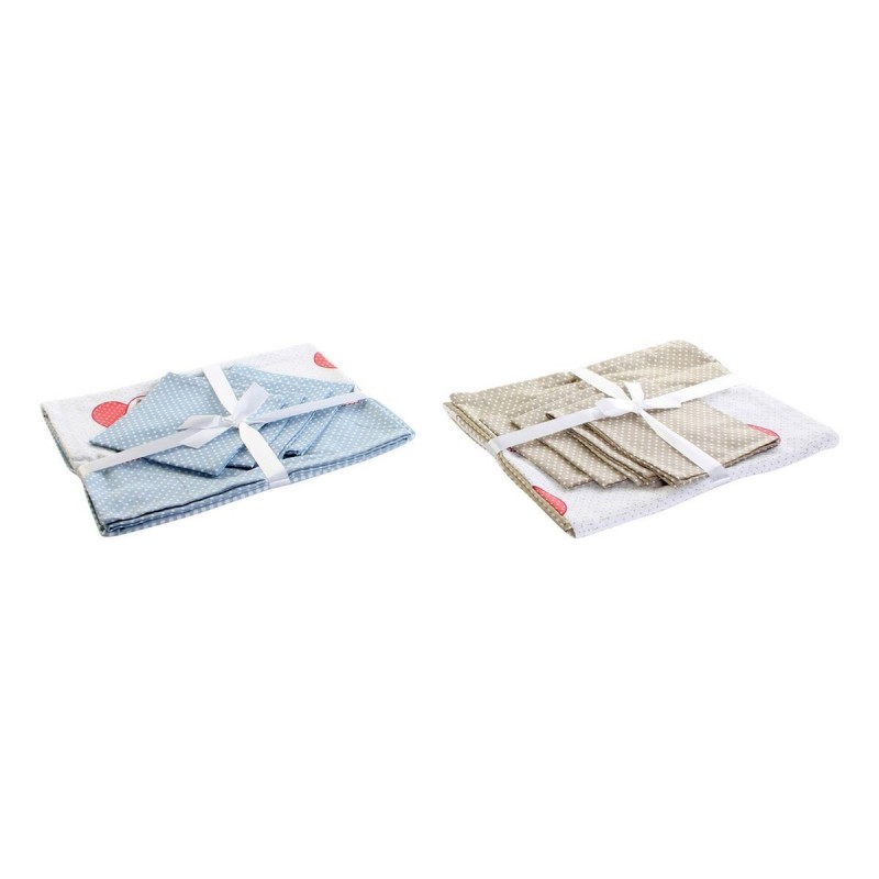 Tablecloth and napkins DKD Home Decor Love Beige Blue Cotton (150 x 1 x 150 cm) (2 pcs) - Article for the home at wholesale prices