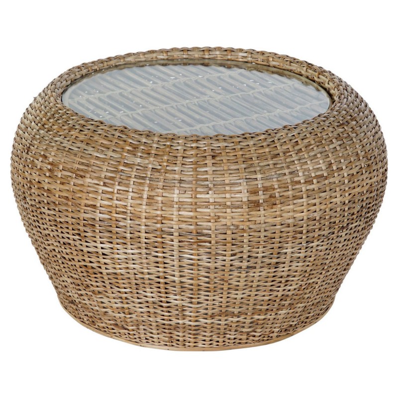 Side table DKD Home Decor Glass Rattan (82 x 82 x 48 cm) - Article for the home at wholesale prices