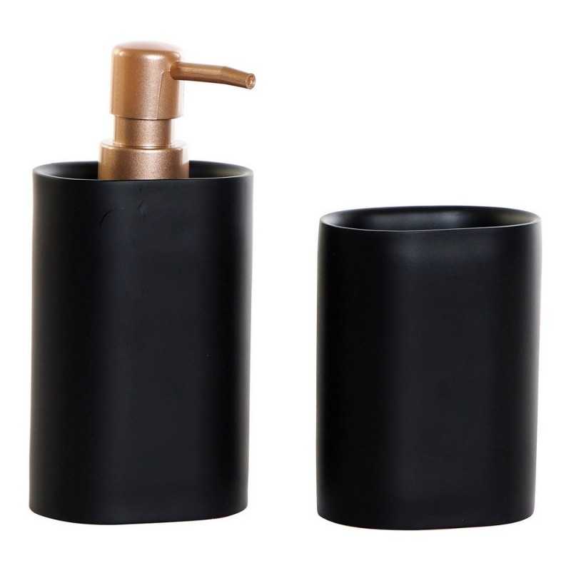 Ensemble de Bain DKD Home Decor Noir PVC Résine Doré Glam (2 pcs) (8.5 x 6 x 18 cm) à prix de gros - Article pour la maison à prix grossiste