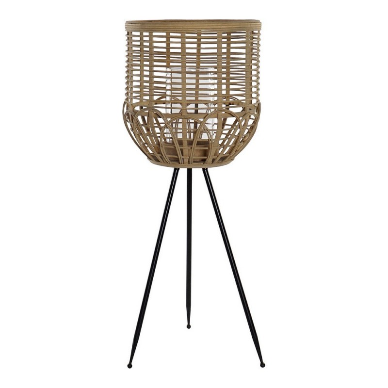 Candleholder DKD Home Decor Brown Black Metal Glass Wicker Stand (31 x 31 x 77 cm) - Article for the home at wholesale prices