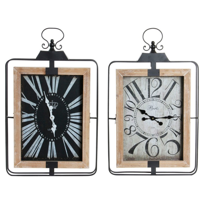 Wall Clock DKD Home Decor Cottage Black Beige Iron Wood MDF (2 pcs) (46 x 6 x 75 cm) - Article for the home at wholesale prices