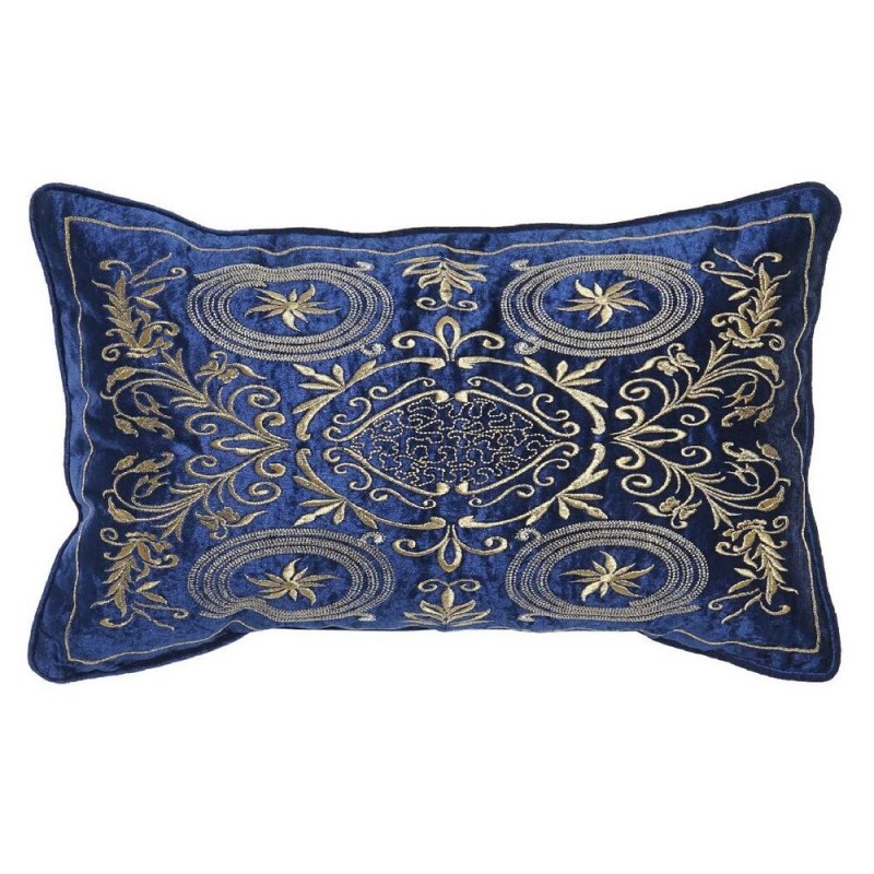Coussin DKD Home Decor 8424001850358 Doré Polyester Velours Aluminium Blue marine (50 x 10 x 30 cm) - Article pour la maison à prix de gros