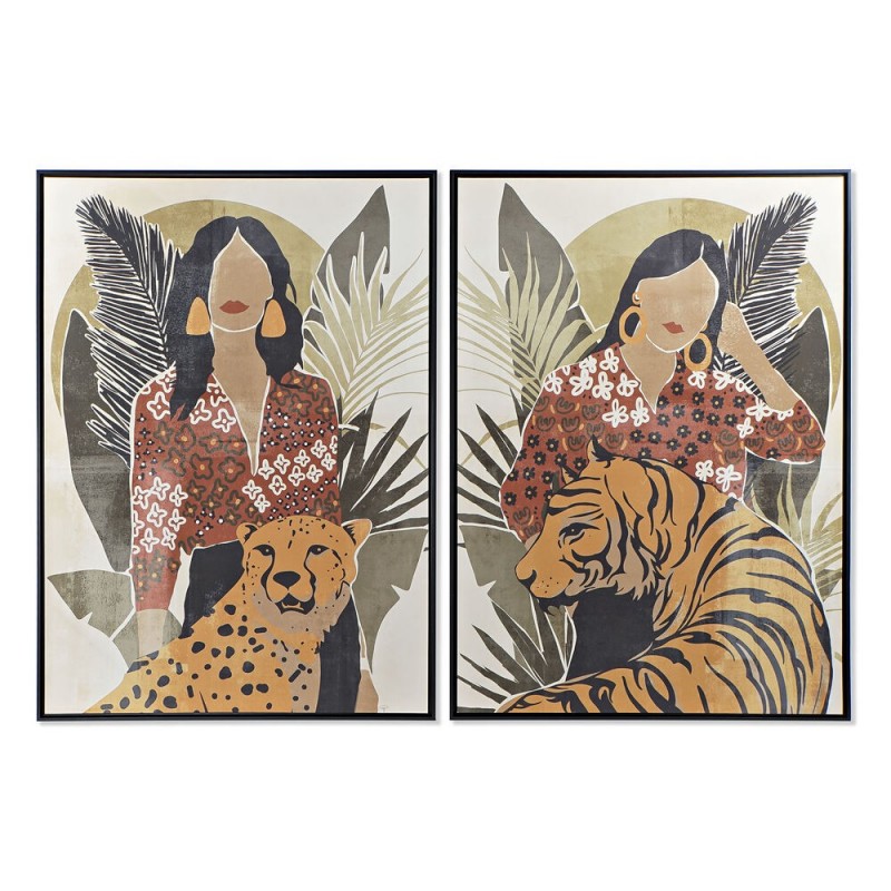 Cadre DKD Home Decor Femme Tigre (2 pcs) (103.5 x 4.5 x 144 cm) - Article pour la maison à prix grossiste