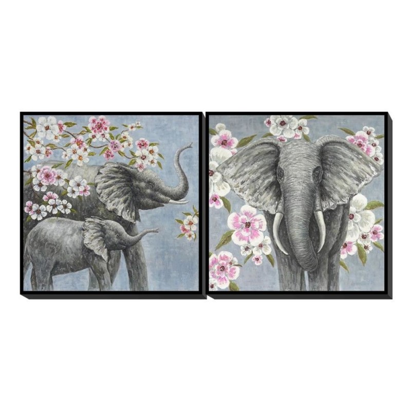 Frame DKD Home Decor Elephant Flowers (100 x 3.5 x 100 cm) (2 pcs) - Article for the home at wholesale prices