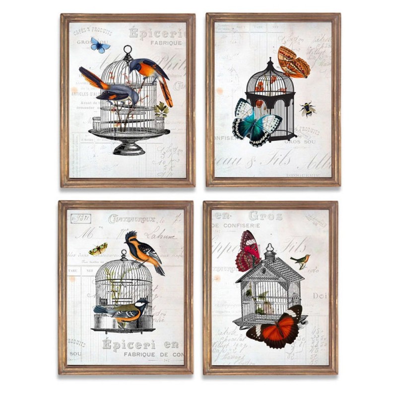 Cadre DKD Home Decor Bois Toile Cage (4 pcs) (34 x 2 x 44 cm) - Article pour la maison à prix grossiste