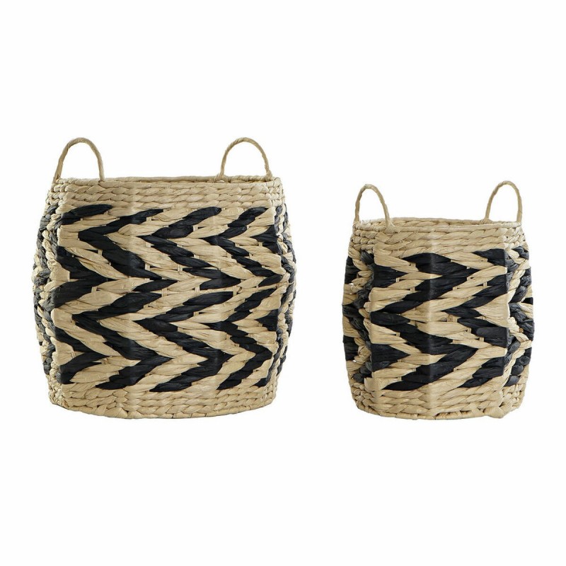 Set de basket DKD Home Decor Naturel Noir Marron Clair Fibre naturelle (30 x 30 x 30 cm) à prix grossiste - Article pour la maison à prix de gros