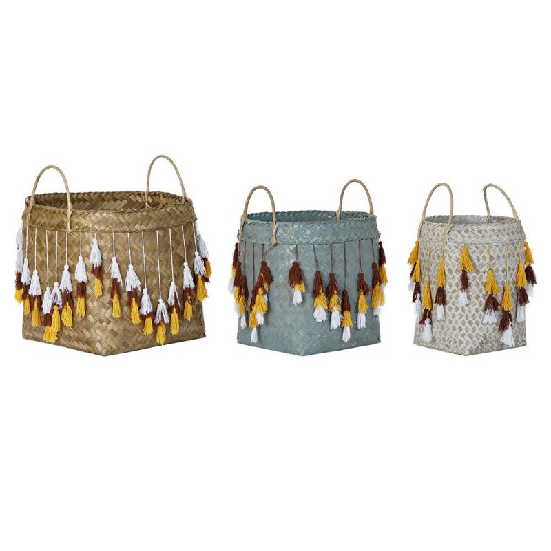 Set de basket DKD Home Decor Bambou Bali Frange (3 pcs) - Article pour la maison à prix grossiste