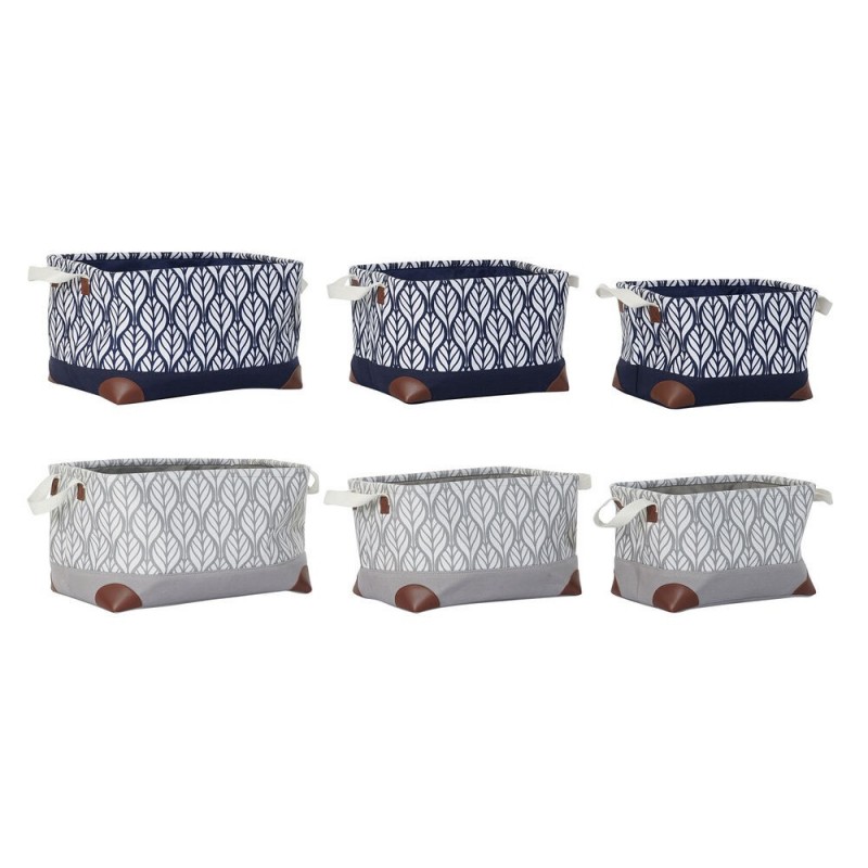 Set de basket DKD Home Decor S3018591 Volet Gris Marron Polyester Blanc Blue marine Boho Feuille d'une plante (40 cm) (40 x 30 c à prix de gros - Article pour la maison à prix grossiste