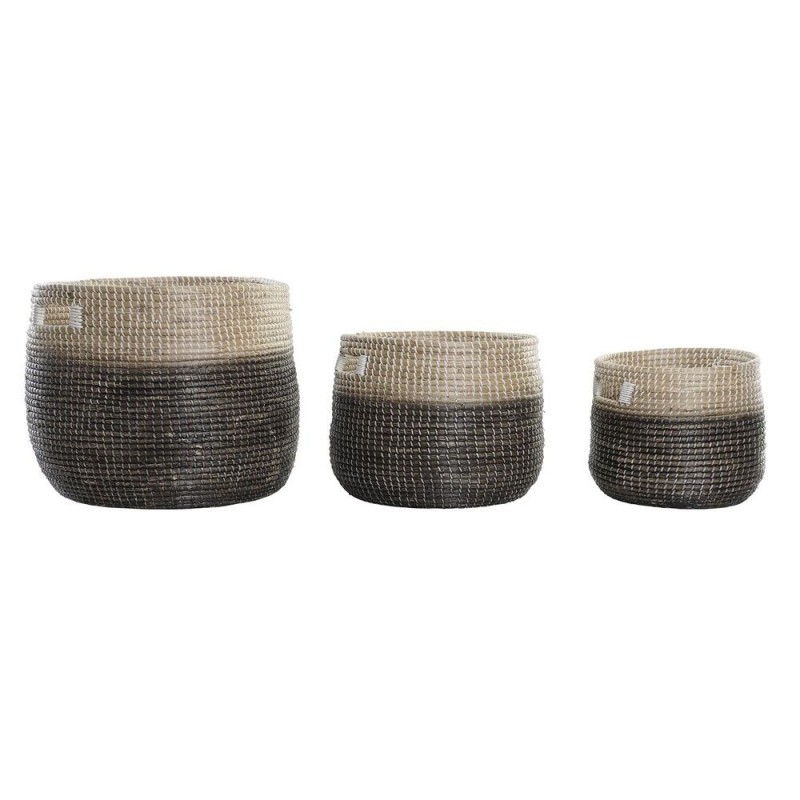 Set de basket DKD Home Decor Naturel Gris Herbier marin (3 pcs) (37 x 37 x 40 cm) - Article pour la maison à prix grossiste