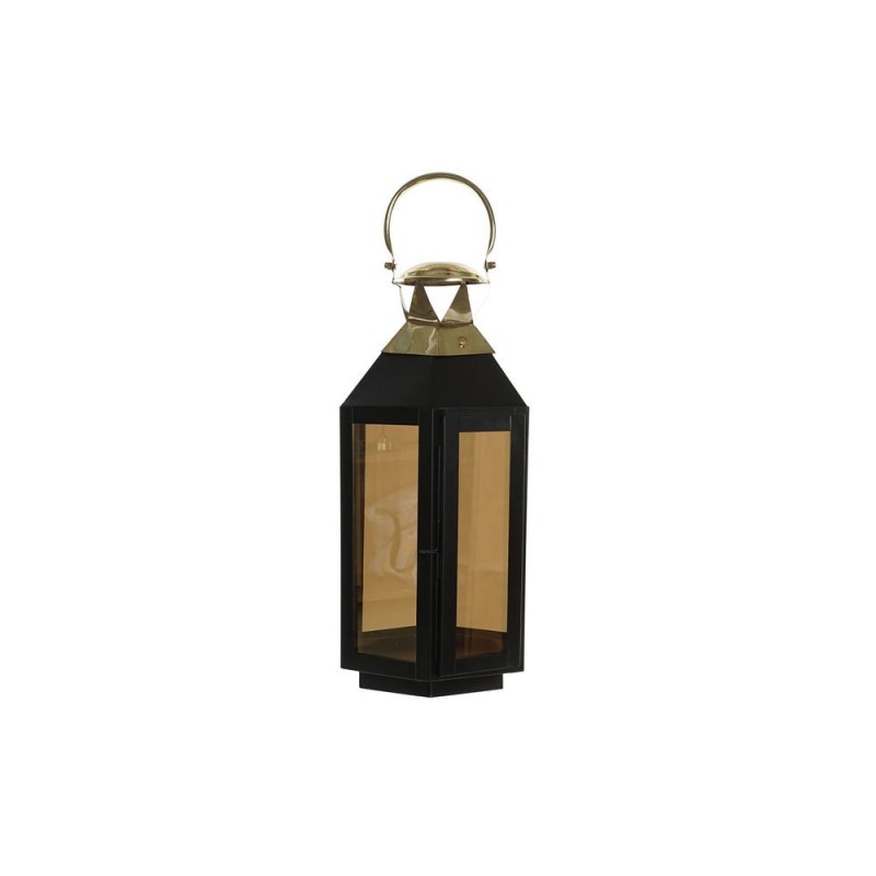 Lanterne DKD Home Decor Noir Verre Fer Doré (22 x 20 x 46 cm) - lanterne à prix grossiste