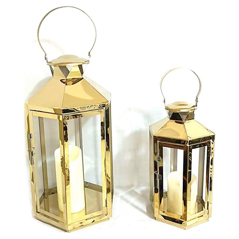 Lantern DKD Home Decor Golden Glass Steel (24 x 21 x 46 cm) (2 pcs) - Article for the home at wholesale prices